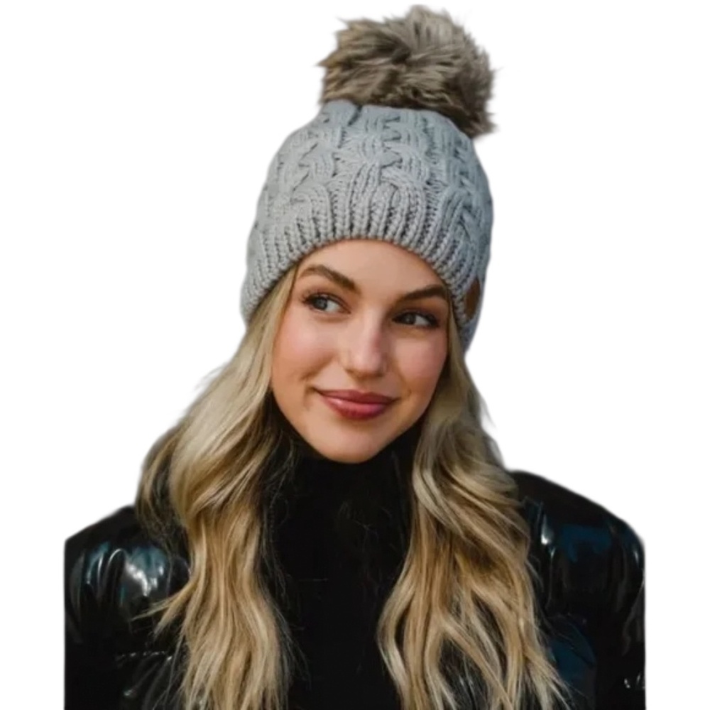 Panache Dusty Grey braided knit Beanie Hat